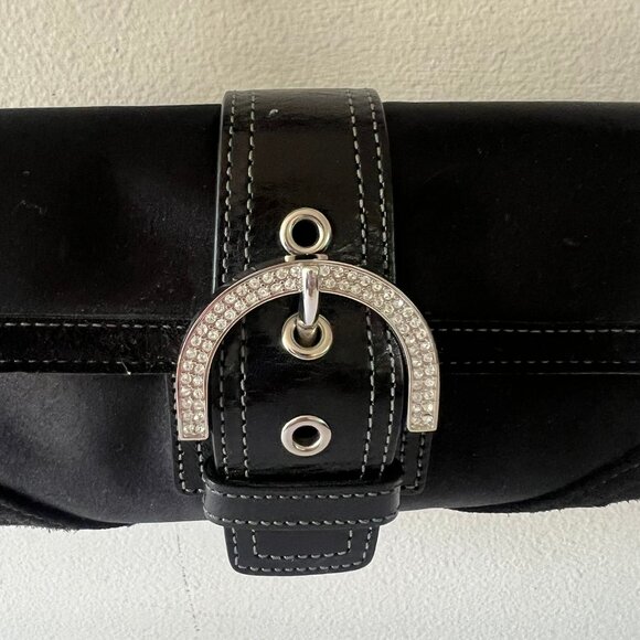 Y2K COACH SOHO CRYSTAL EMBELLISHED BUCKLE SATIN SUEDE COMBO SMALL BAG - Picture 4 of 9